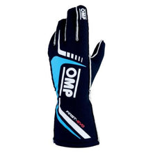 Load image into Gallery viewer, OMP First Evo Gloves Blu Navy/Ciano - Size M (Fia 8856-2018)