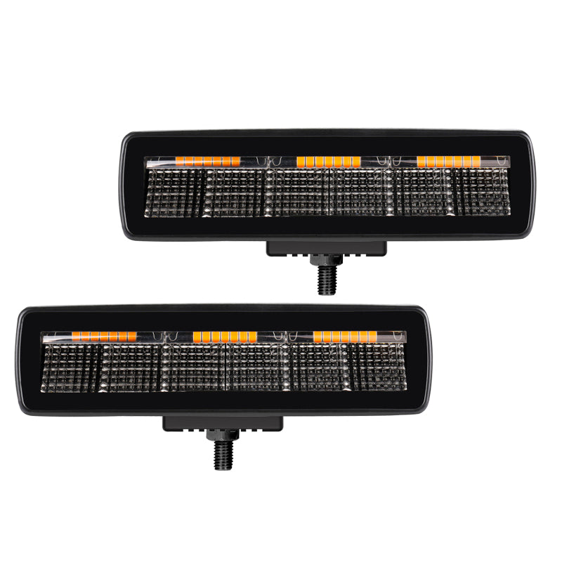 Go Rhino Xplor Blackout Combo Series Sixline LED Flood Lights w/Amber (Surface Mount) - Blk (Pair)