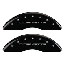 Load image into Gallery viewer, MGP 4 Caliper Covers Engraved Front &amp; Rear C6/Corvette Black finish silver ch