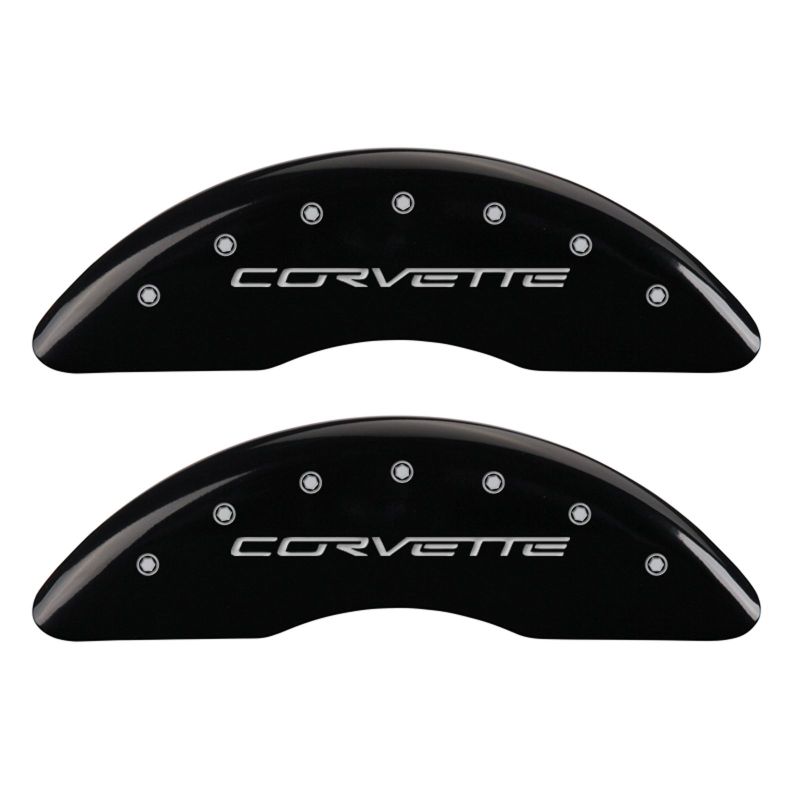 MGP 4 Caliper Covers Engraved Front C6/Corvette Engraved Rear C6/Z06 Black finish silver ch