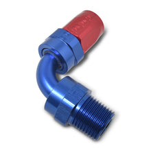 Load image into Gallery viewer, Russell Performance -6 AN Red/Blue 90 Degree Full Flow Swivel Pipe Thread Hose End (With 1/4in NPT)