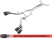 Load image into Gallery viewer, AWE Tuning 16-19 Chevy Camaro SS Resonated Cat-Back Exhaust -Track Edition (Quad Diamond Black Tips)