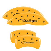 Load image into Gallery viewer, MGP 4 Caliper Covers Engraved Front &amp; Rear Cursive/Challenger Yellow finish black ch