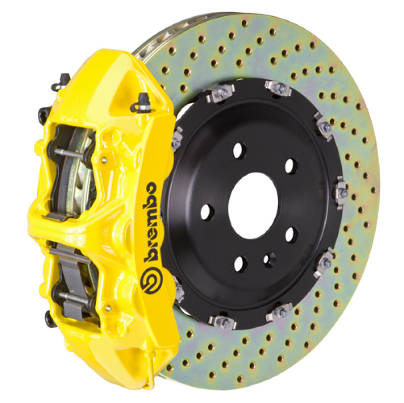 Brembo 08-09 CLK63 AMG Black Series Front GT BBK 6 Piston Cast 380x34 2pc Rotor Drilled- Yellow