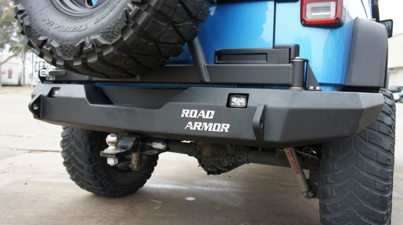 Road Armor 07-17 Jeep Wrangler JK Stealth Rear Non-Winch Bumper w/Tire Carrier - Tex Blk