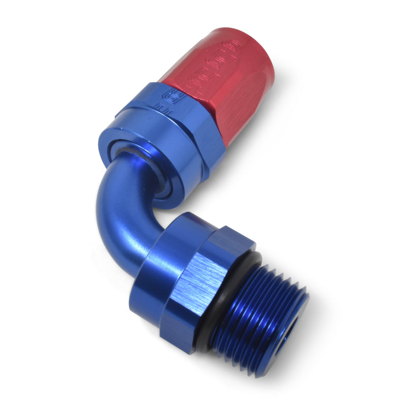 Russell Performance Swivel Hose End Assy #10 AN Male SAE Port to #8 Hose 90 Deg Red/Blue Anodized