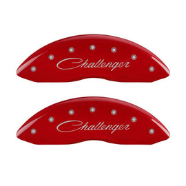 MGP 4 Caliper Covers Engraved Front Cursive/Challenger Engraved Rear RT Red finish silver ch