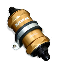 Load image into Gallery viewer, Fuelab 848 In-Line Fuel Filter Standard -6AN In/Out 100 Micron Stainless w/Check Valve - Gold