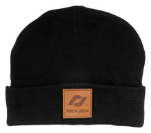 Load image into Gallery viewer, RockJock Beanie Black w/ Leather Patch RJ Logo One Size Fits All