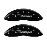 MGP 4 Caliper Covers Engraved Front & Rear Cursive/Charger Black finish silver ch