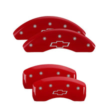 Load image into Gallery viewer, MGP 4 Caliper Covers Engraved Front &amp; Rear Chevy Racing Red Finish Silver Char 2016 Chevrolet Camaro