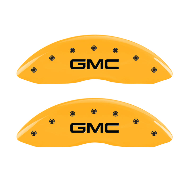 MGP 4 Caliper Covers Engraved Front & Rear 99-03 GMC Sierra 1500 Yellow Finish Black GMC Logo