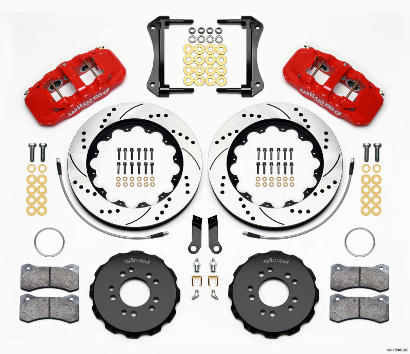 Wilwood AERO6 Front Hat Kit 14.00 Drilled Red 2005-2014 Mustang w/ BMR Suspn. w/Lines