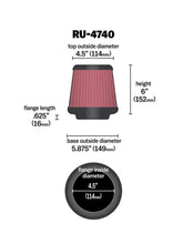 Load image into Gallery viewer, K&amp;N Filter Universal Rubber Filter Round Tapered 4.5in  Flange 5.875in Base 4.5 inch Top 6in  Height