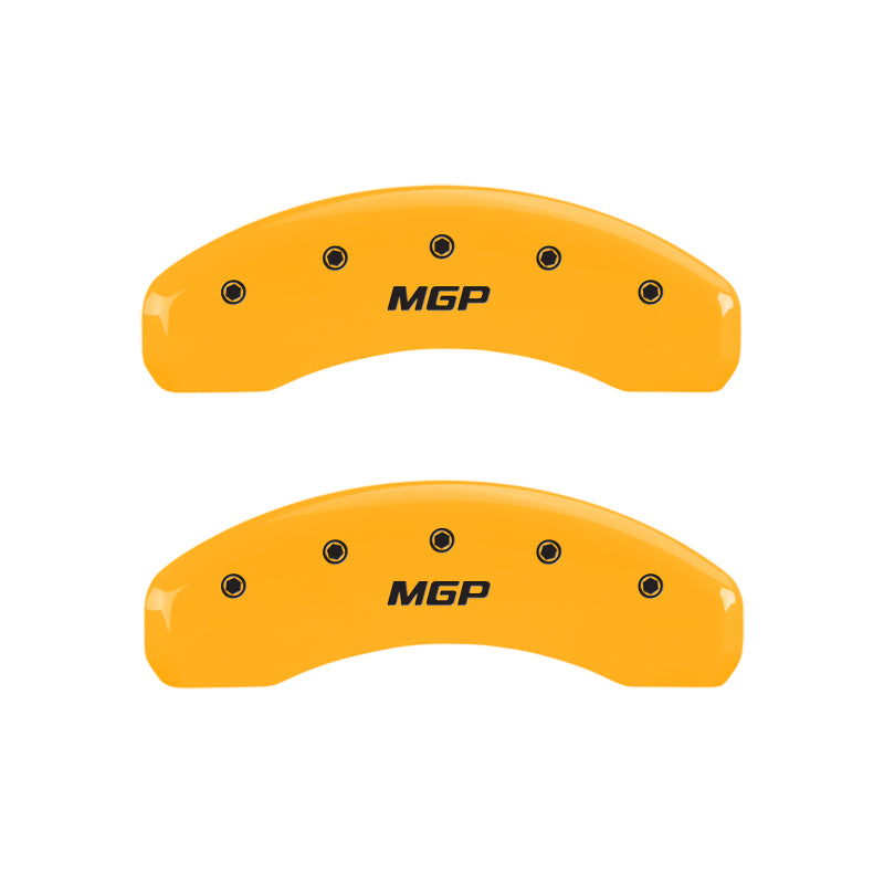 MGP 4 Caliper Covers Engraved Front & Rear MGP Yellow Finish Black Char 2002 Chevy Silverado 1500