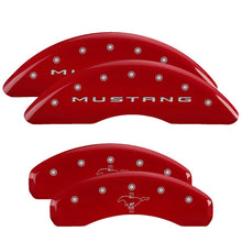Load image into Gallery viewer, MGP 4 Caliper Covers Engraved Front 2015/Mustang Engraved Rear 2015/Bar &amp; Pony Red/Silve 19in. Min