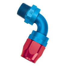 Load image into Gallery viewer, Russell Performance -8 AN Red/Blue 90 Degree Full Flow Swivel Pipe Thread Hose End (With 3/8in NPT)