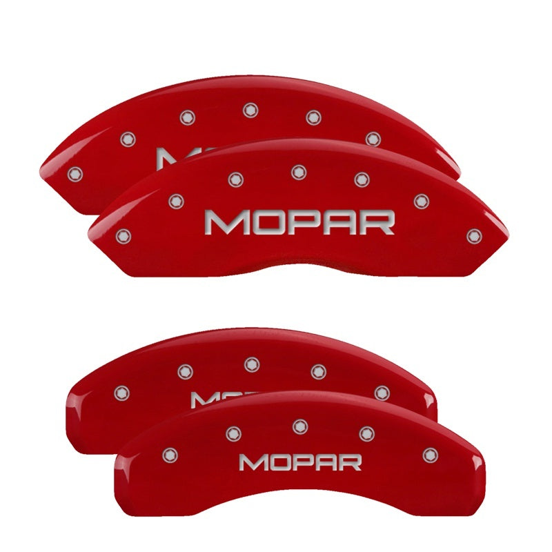 MGP 4 Caliper Covers Engraved Front & Rear Silverado Red finish silver ch