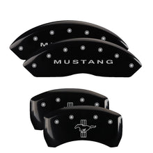 Load image into Gallery viewer, MGP 4 Caliper Covers Engraved Front Mustang Engraved Rear Bar &amp; Pony Yellow finish black ch