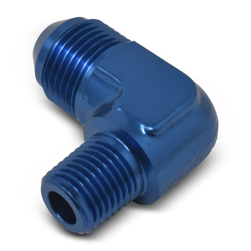 Russell Performance -4 AN to 1/8in NPT 90 Degree Flare to Pipe Adapter (Blue)