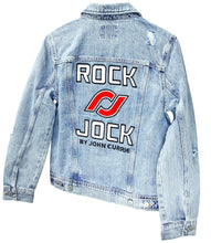 Load image into Gallery viewer, RockJock Jean Jacket w/ Embroidered Logos Front and Back Blue Womens Small