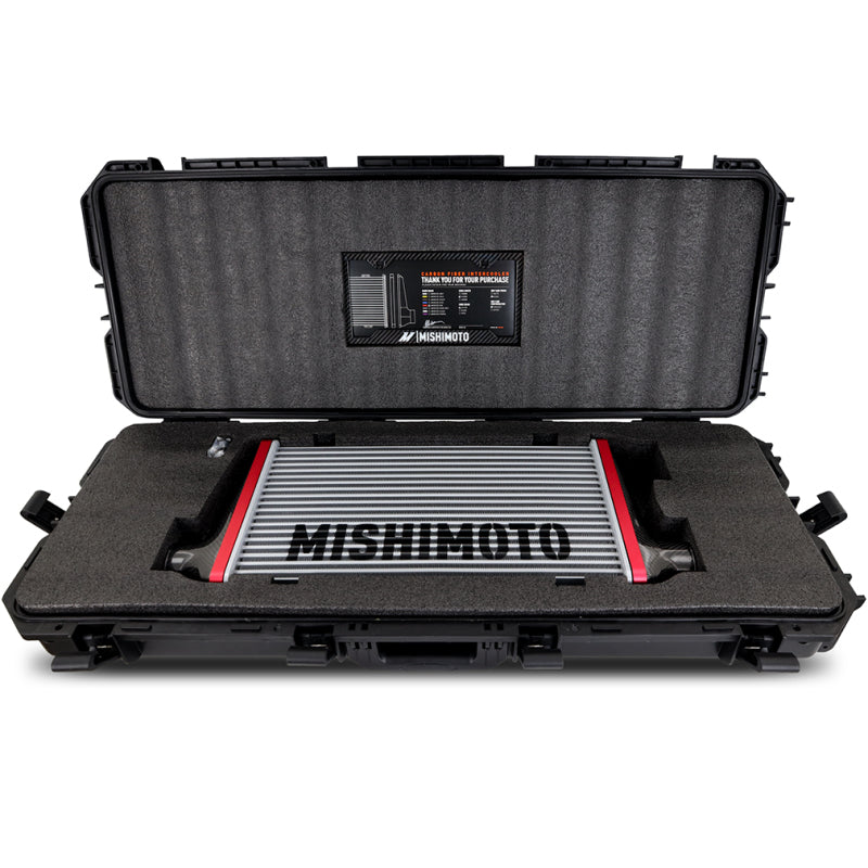 Mishimoto Universal Carbon Fiber Intercooler - Gloss Tanks - 525mm Black Core - C-Flow - GR V-Band