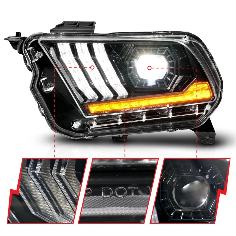 ANZO 10-14 Ford Mustang LED Projector Headlights w/Sequential Light Tube (NON HID Compatible)