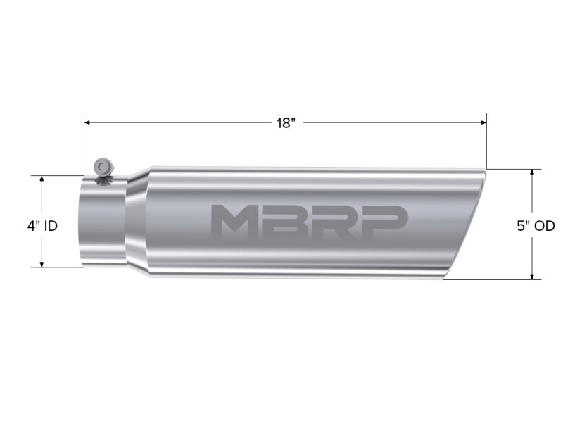 MBRP Universal 5in OD Angled Rolled End 4in Inlet 18in Lgth T304 Exhaust Tip