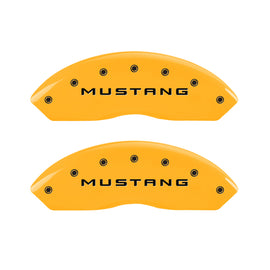 MGP 4 Caliper Covers Engraved Front Mustang Engraved Rear Bar & Pony Yellow finish black ch