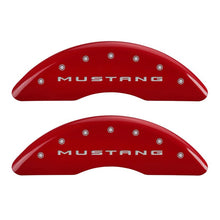 Load image into Gallery viewer, MGP 4 Caliper Covers Engraved Front 2015/Mustang Engraved Rear 2015/37 Red finish silver ch
