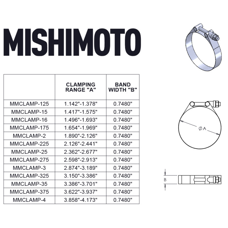 Mishimoto 2.25 Inch Stainless Steel T-Bolt Clamps - Gold