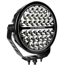 Load image into Gallery viewer, Go Rhino Xplor Blackout Series Round LED Sgl Driving Kit w/DRL (Surface/Thread Stud Mnt) 9in. - Blk
