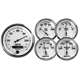 Autometer Old Tyme White II 5 Piece Kit (Elec Speed/Oil Press/Water Temp/Volt/Fuel Level)