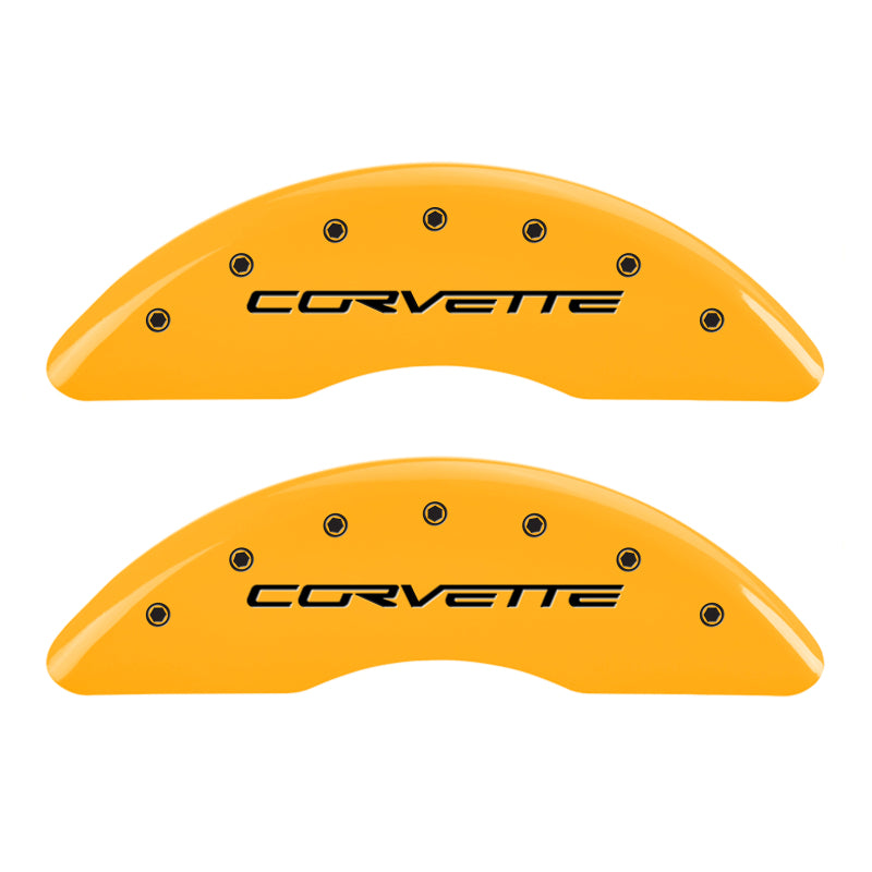 MGP 4 Caliper Covers Engraved Front C6/Corvette Engraved Rear C6/Z06 Yellow finish black ch