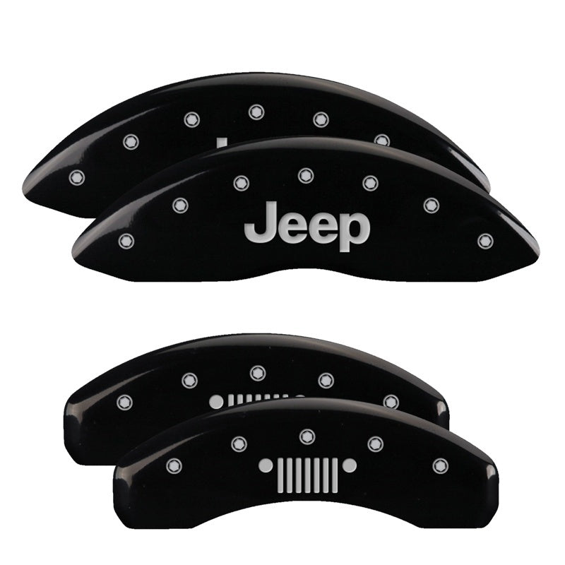 MGP 4 Caliper Covers Engraved F&R 11-18 Jeep Grand Cherokee Black Finish Silver Jeep/Jeep Grill Logo