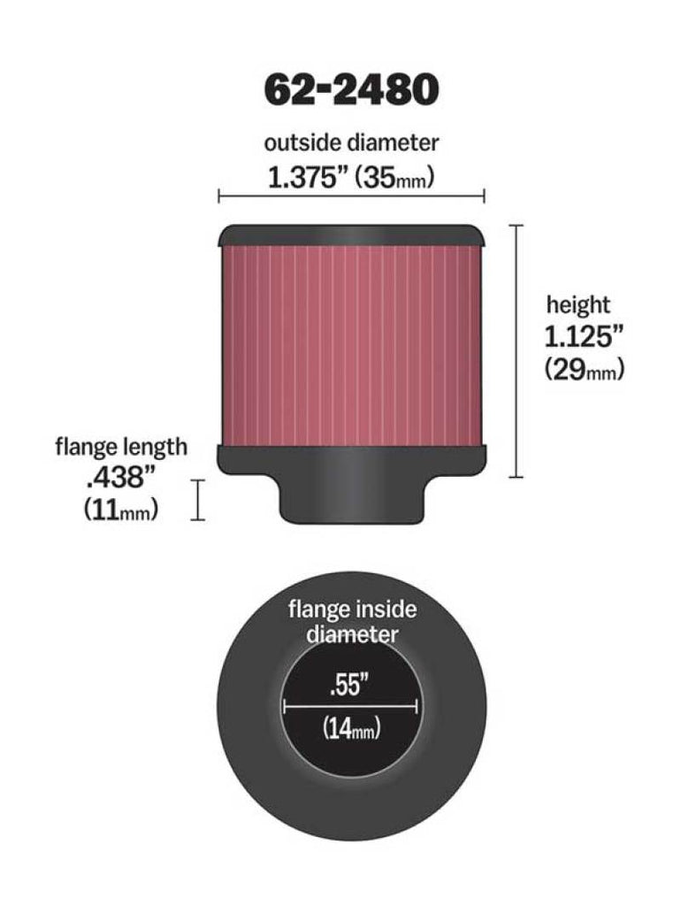 K&N Rubber Base Crankcase Vent Filter - 0.55in Flange ID 1.375in OD 1.125in Height