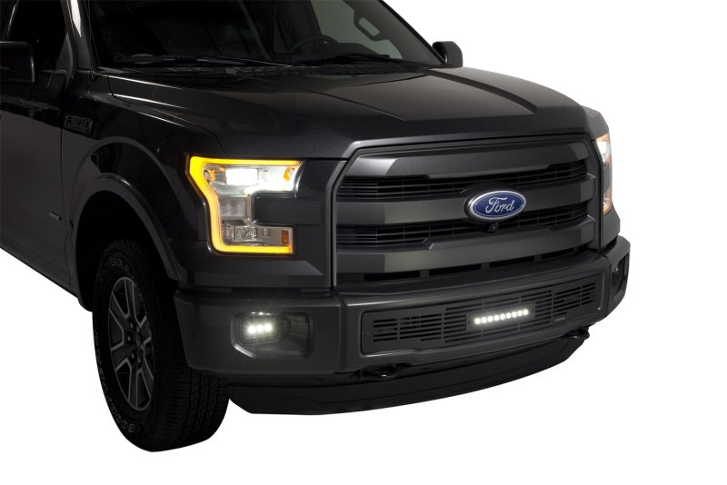 Putco 15-17 Ford F-150 - SS Black Bar Design w/10in Luminix Light Bar Bumper Grille Inserts