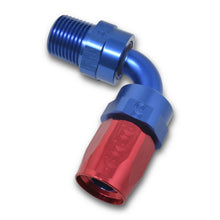 Load image into Gallery viewer, Russell Performance -6 AN Red/Blue 90 Degree Full Flow Swivel Pipe Thread Hose End (With 1/4in NPT)