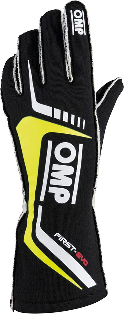 OMP First Evo Gloves Black/Yellow - Size M (Fia 8856-2018)