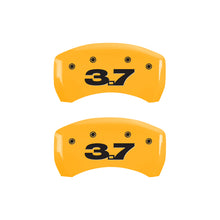 Load image into Gallery viewer, MGP 4 Caliper Covers Engraved Front Mustang Engraved Rear 37 Yellow finish black ch