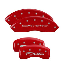 Load image into Gallery viewer, MGP 4 Caliper Covers Engraved Front C5/Corvette Engraved Rear C5/Z06 Red finish silver ch