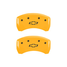 Load image into Gallery viewer, MGP 4 Caliper Covers Engraved Front &amp; Rear Bowtie Yellow finish black ch