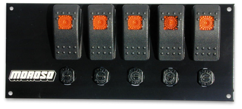 Moroso Rocker Switch Panel - Flat Surface Mount - LED - 3-3/8in x 8in - Five On/Off Switches