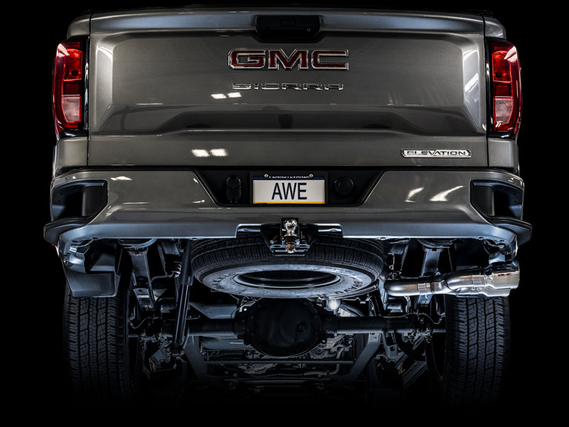 AWE Tuning 4th Gen GM 1500 5.3L 0FG Catback Dual Side Exit (Flat Bumper) - Chrome Tips