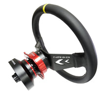 Load image into Gallery viewer, NRG Reinforced Steering Wheel (350mm / 3in Deep) Blk Leather w/NRG Arrow-Cut 2-Spoke &amp; Sgl Yellow CM