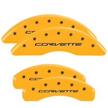 Load image into Gallery viewer, MGP 4 Caliper Covers Engraved Front &amp; Rear C7/Corvette Yellow finish black ch