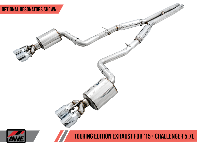 AWE Tuning 2017+ Challenger 5.7L Touring Edition Exhaust - Non-Resonated - Chrome Silver Quad Tips