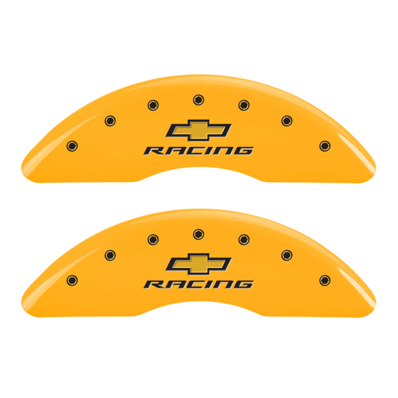 MGP 4 Caliper Covers Engraved F & R Chevy Racing Yellow Finish Black Char 2016 Chevrolet Camaro