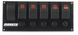 Moroso Rocker Switch Panel - Flat Surface Mount - LED - 3.3888in x 8in - Five On/Off Switches