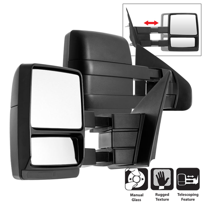 Xtune Pair Ford Superduty 04-14 Manual Telescoping Mirrors MIR-FF15004-MA-SET